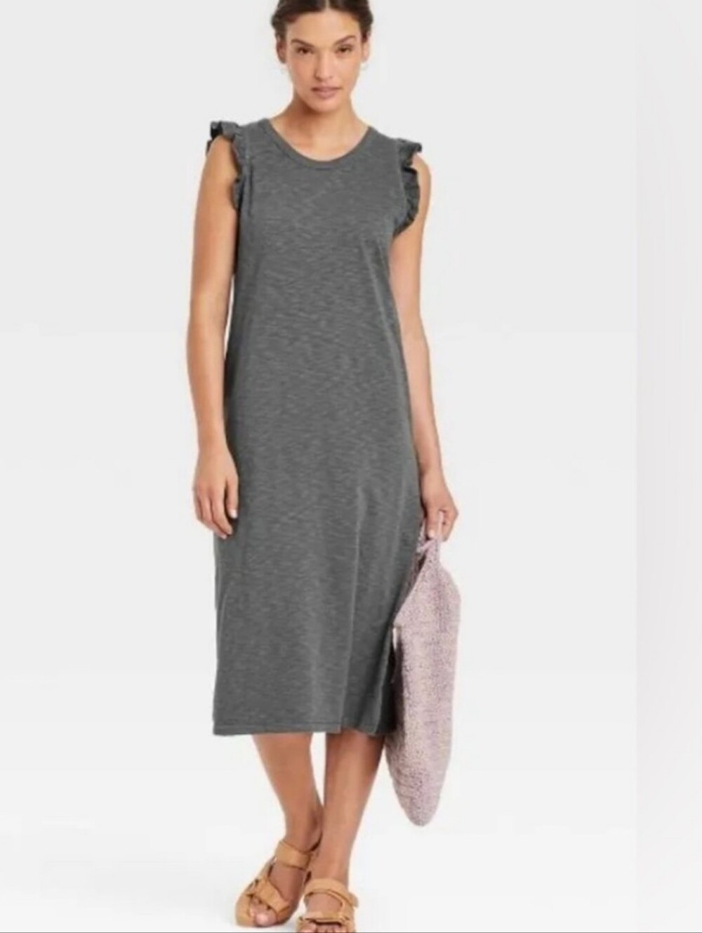 Universal Thread Sleeveless Ruffle-Shoulder Midi Dress - Charcoal Gray